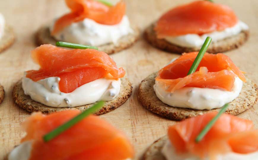 Appetizer Canapes with Cheese and Salmon