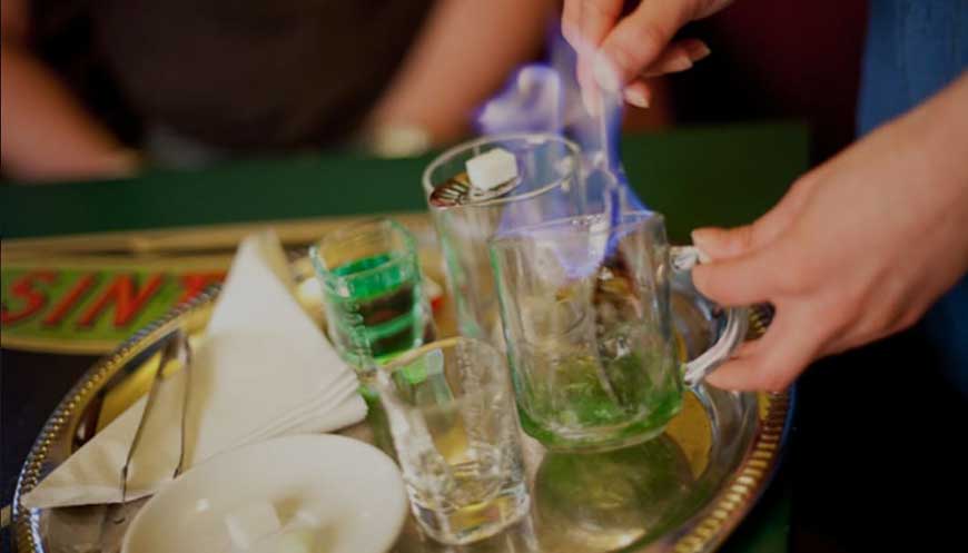Absinthe Drinks With Flaming Sugar